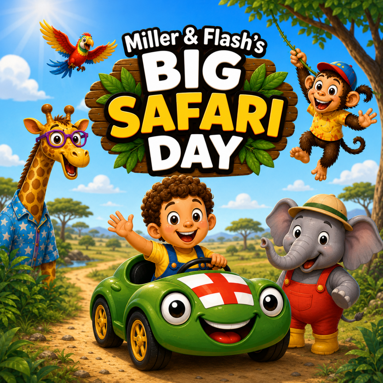 Miller and Flash Big Safari Day children's adventure book cover